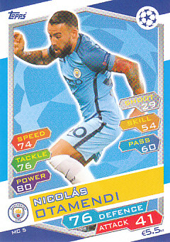 Nicolas Otamendi Manchester City 2016/17 Topps Match Attax CL #MC05